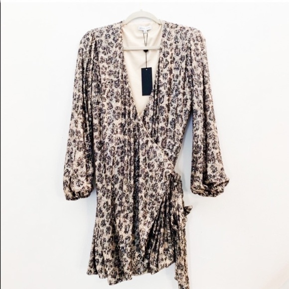 Gianni Bini Moor Leopard Animal Print Sequin Wrap Mini Dress XS - Picture 3 of 8